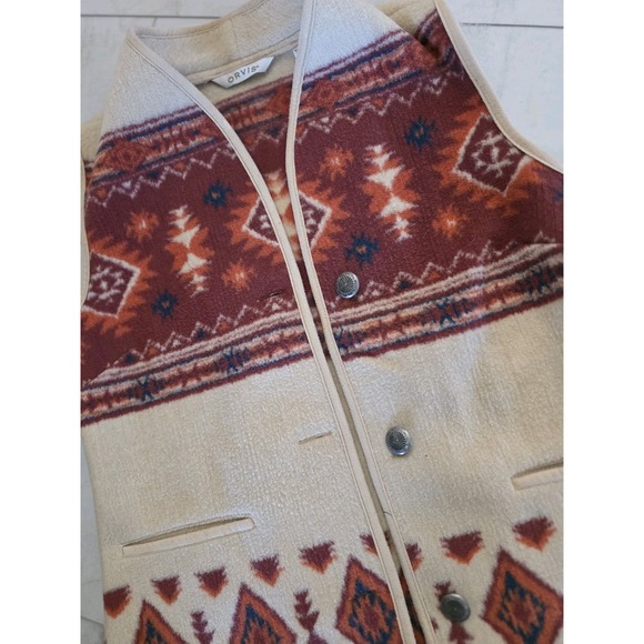 Orvis Womens Small Southwestern Aztec Fleece Vest Button Front Pockets - Picture 7 of 10